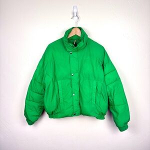 Free People Green Cropped Puffer Jacket Nylon Lightweight Coat